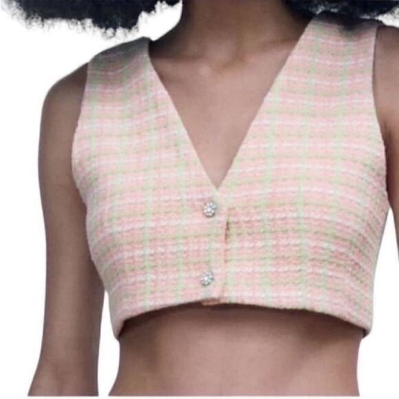Zara Tops - Zara Pink & Green Cropped Top/
Vest(Size Medium)